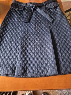 Carol Wren Quilted A-Line Skirt with Waist Tie - Navy